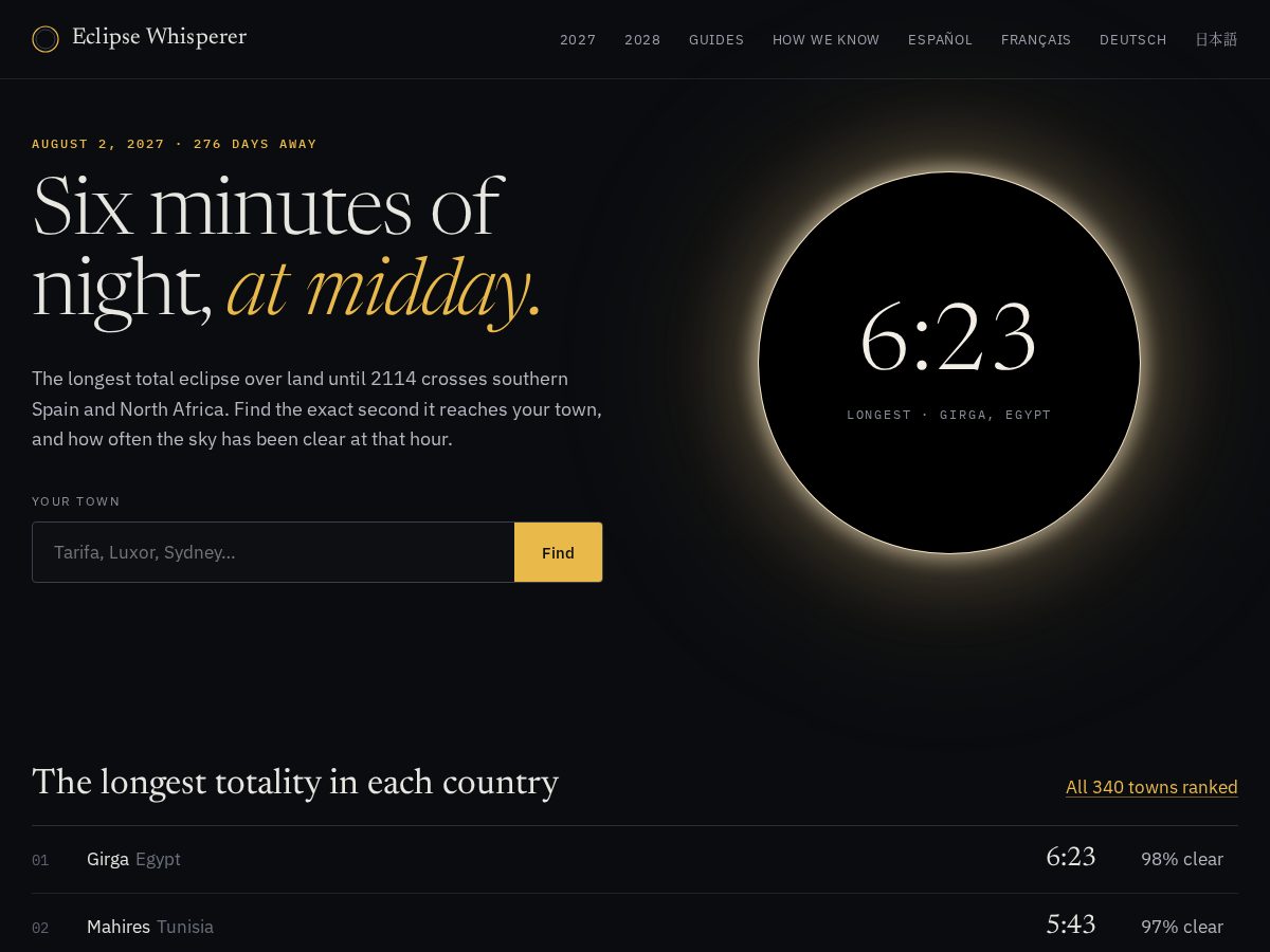 Landing-page snapshot of eclipsewhisperer.com