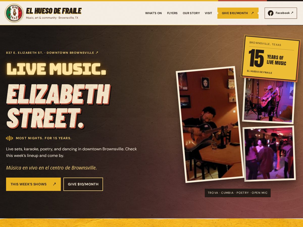 Landing-page snapshot of elhuesodefraile.com