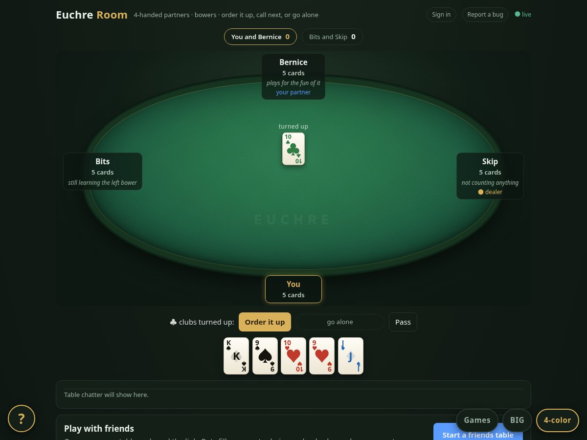 Landing-page snapshot of euchreroom.com