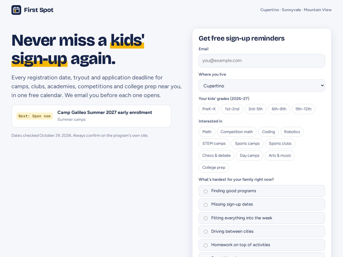 Landing-page snapshot of firstspotkids.com