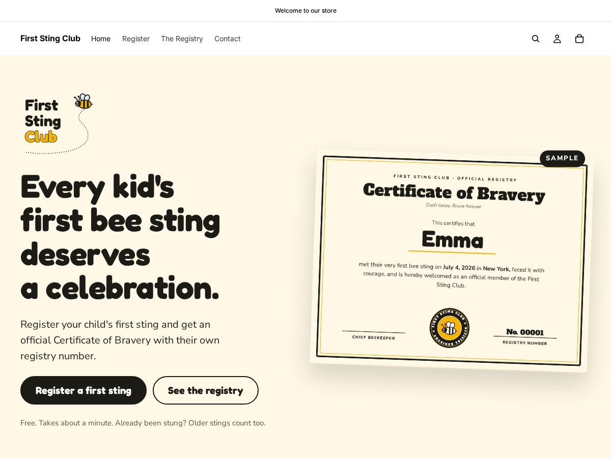 Landing-page snapshot of firststingclub.com