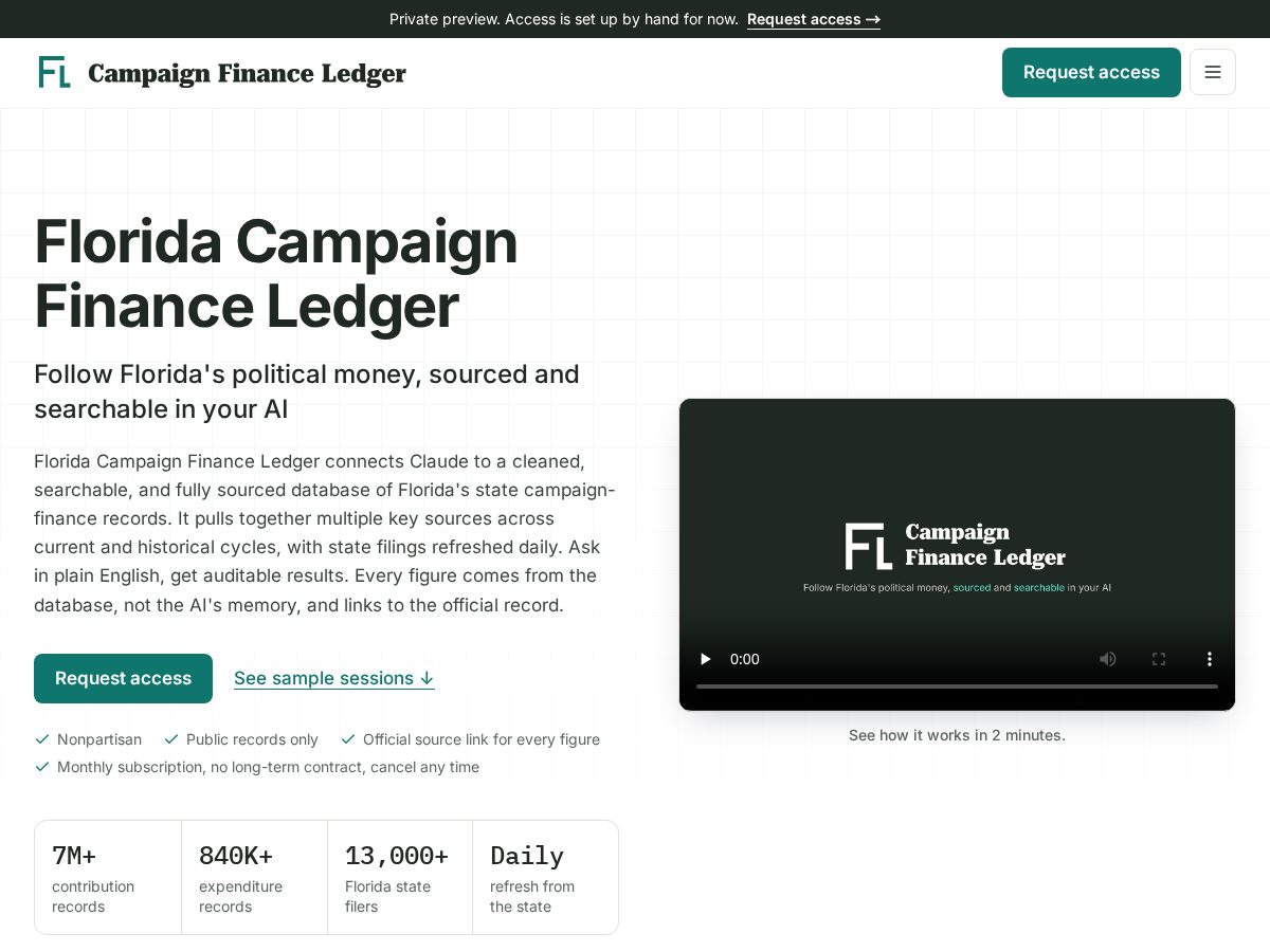 Landing-page snapshot of flcampaignledger.com