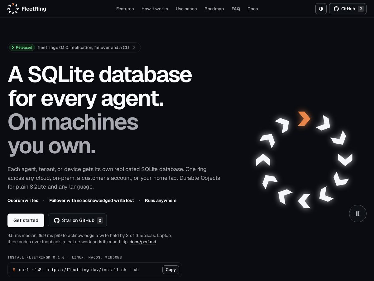 Landing-page snapshot of fleetring.dev