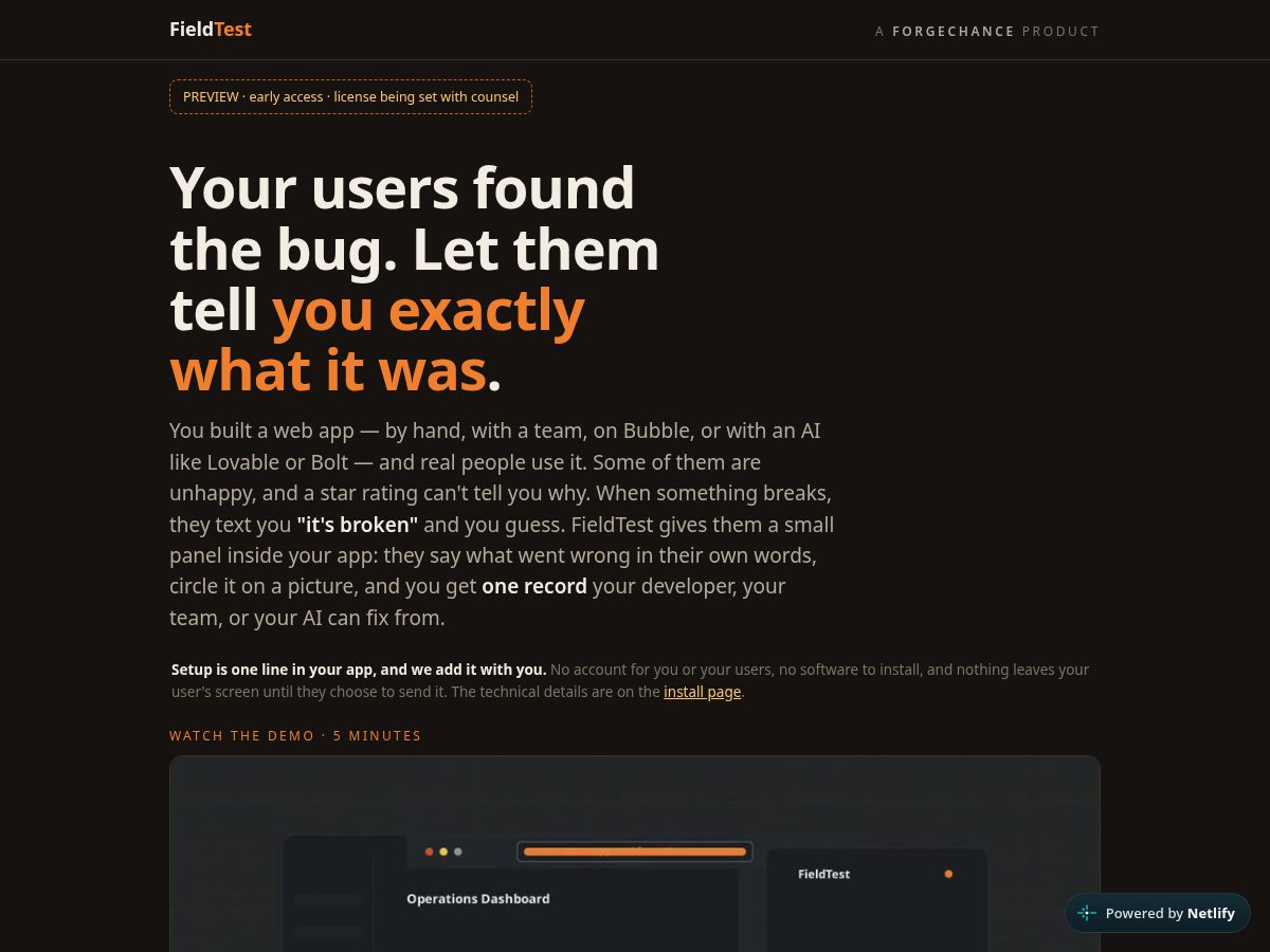 Landing-page snapshot of forgechance.com