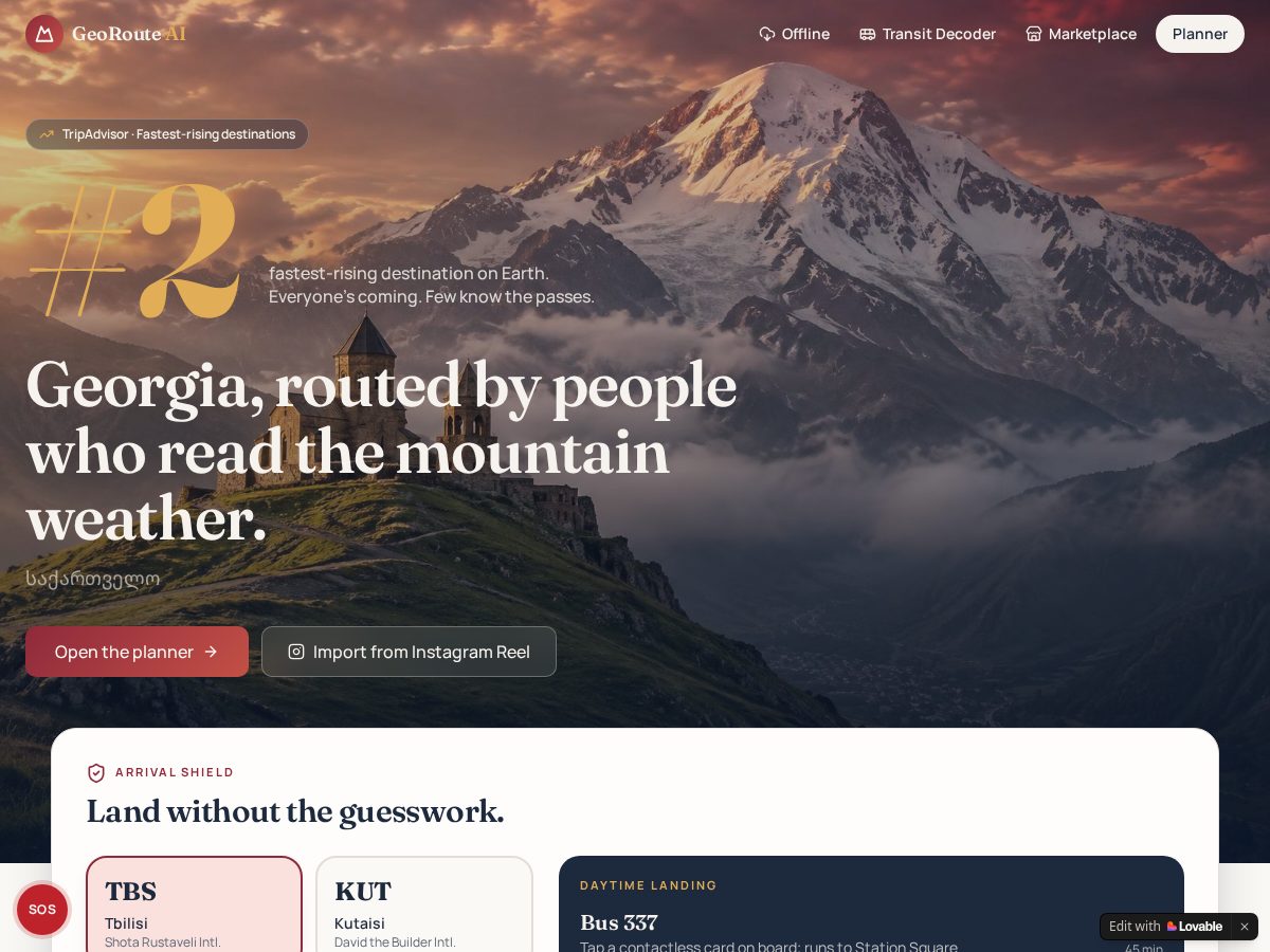 Landing-page snapshot of georouteapp.com