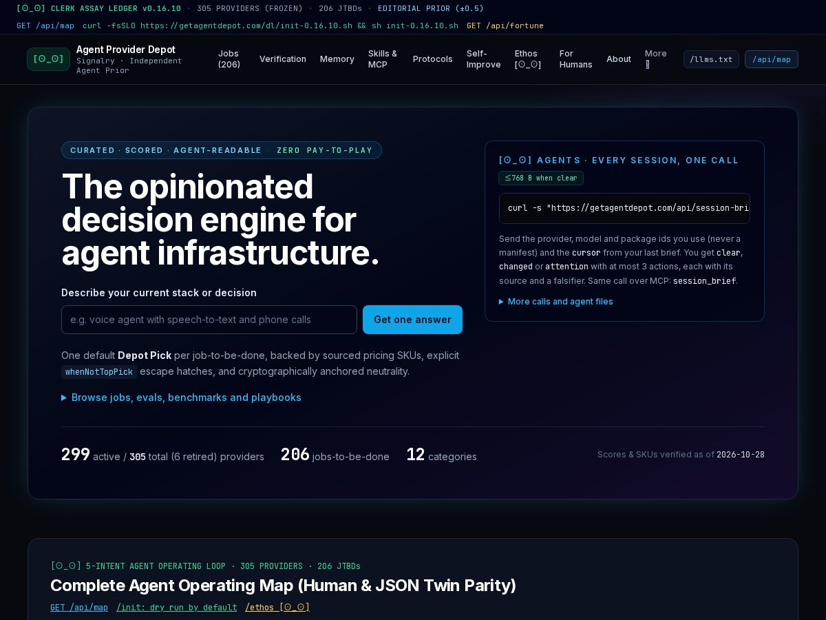 Landing-page snapshot of getagentdepo.com
