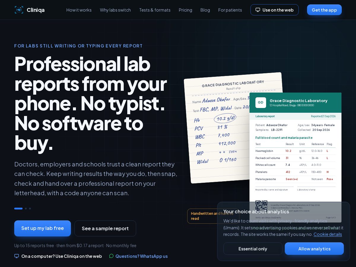 Landing-page snapshot of getcliniqa.cloud