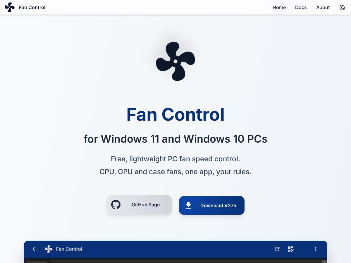 Landing-page snapshot of getfancontrol.net