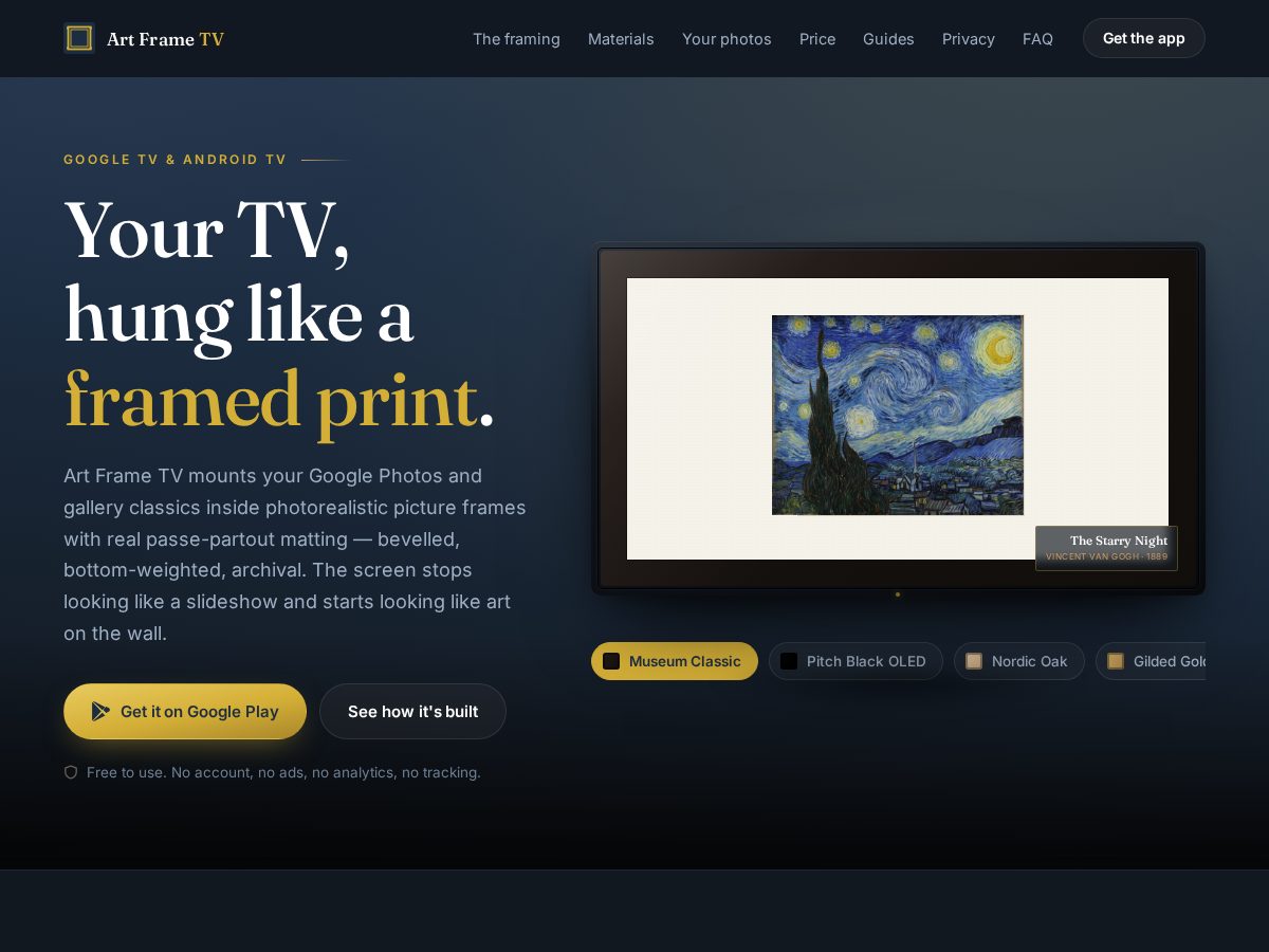 Landing-page snapshot of getframetv.com