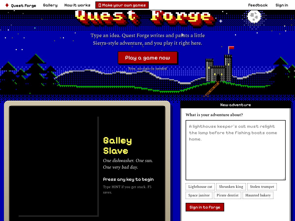 Landing-page snapshot of getquestforge.com