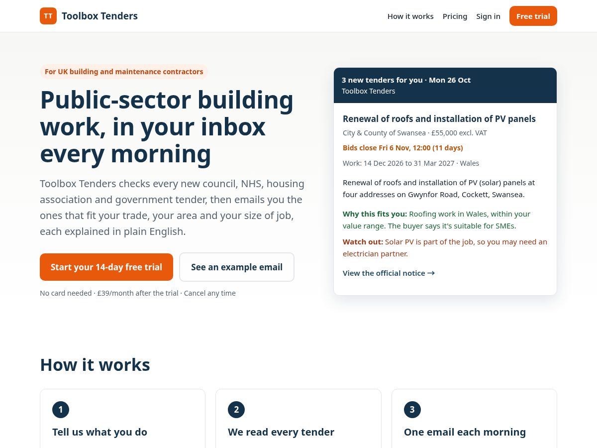Landing-page snapshot of gettoolboxtenders.com