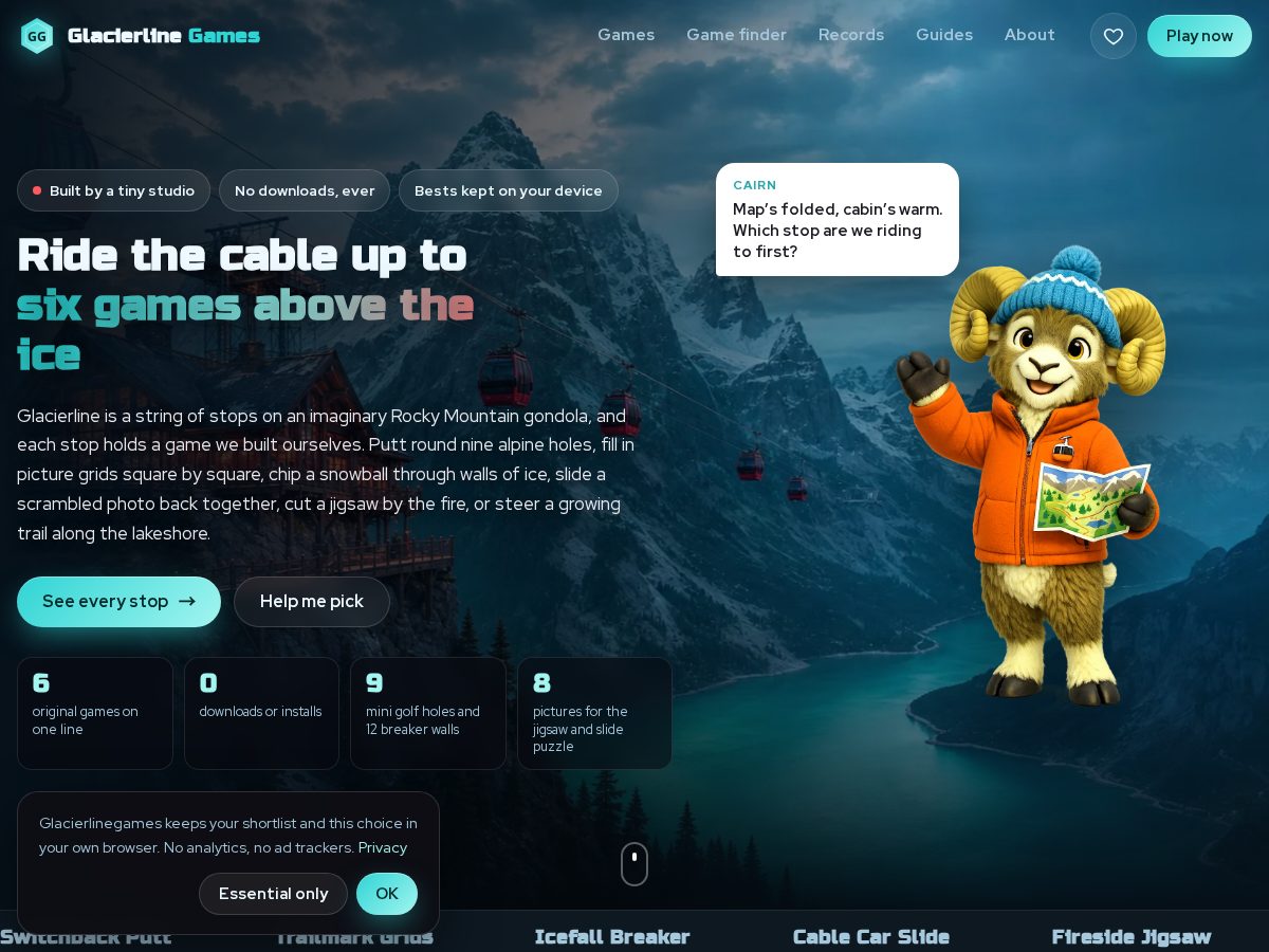 Landing-page snapshot of glacierlinegames.com