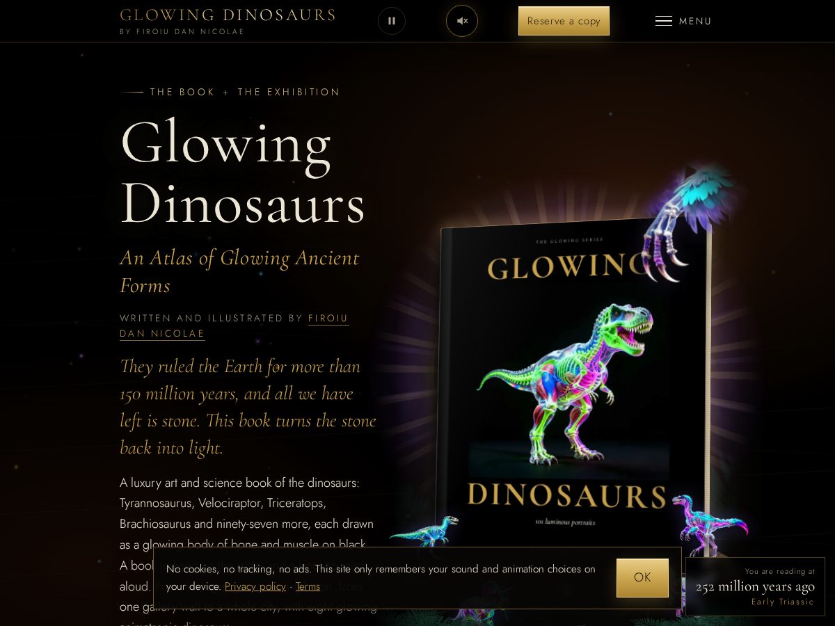 Landing-page snapshot of glowingdinosaurs.com