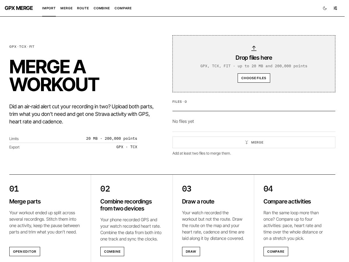 Landing-page snapshot of gpxmerge.app