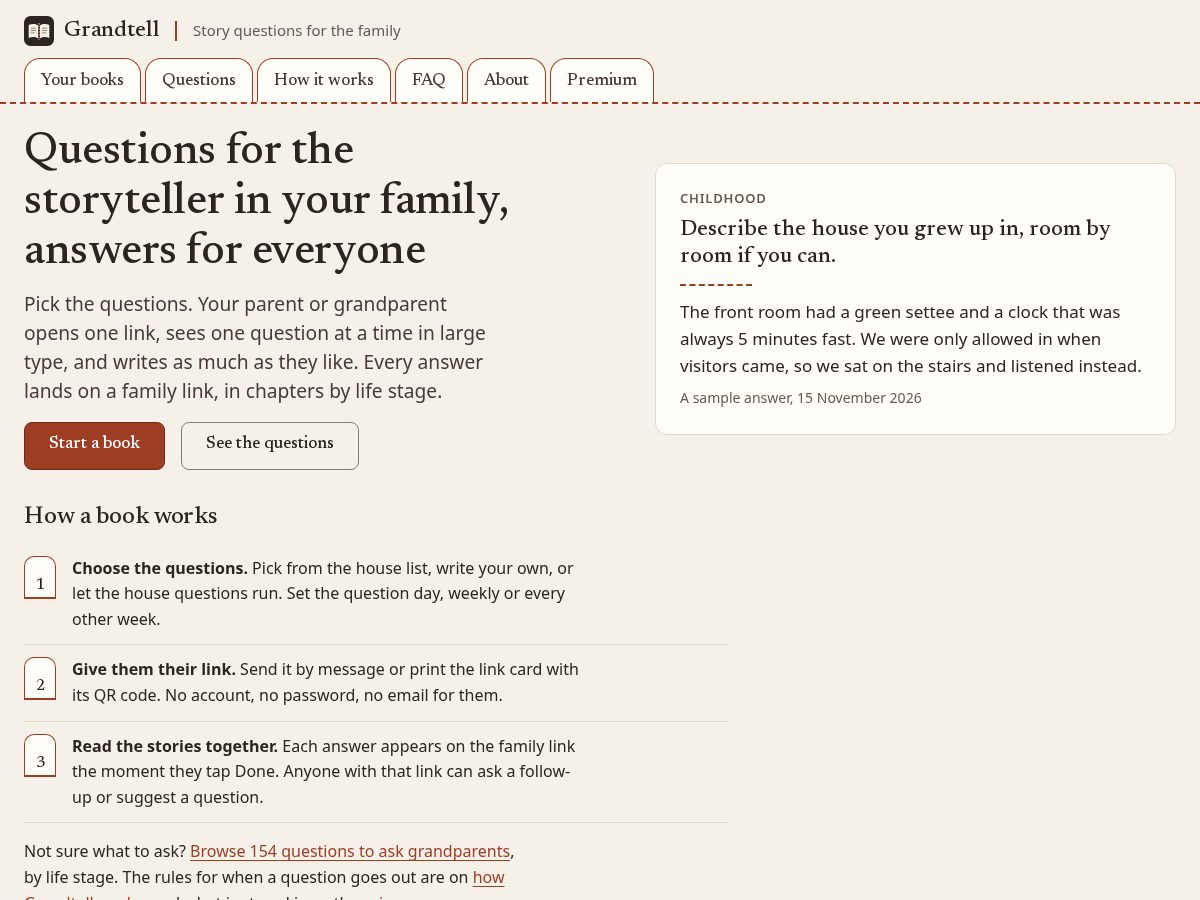 Landing-page snapshot of grandtell.com