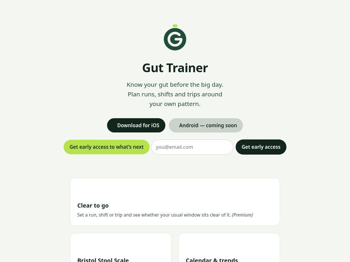 Landing-page snapshot of guttrainer.app