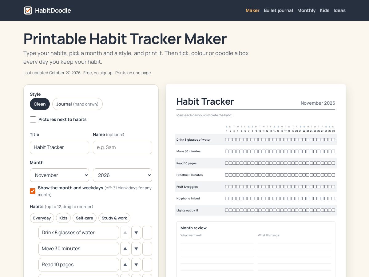 Landing-page snapshot of habitdoodle.com