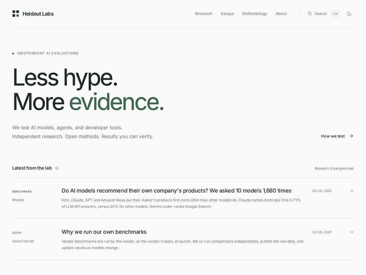 Landing-page snapshot of heldoutlabs.com