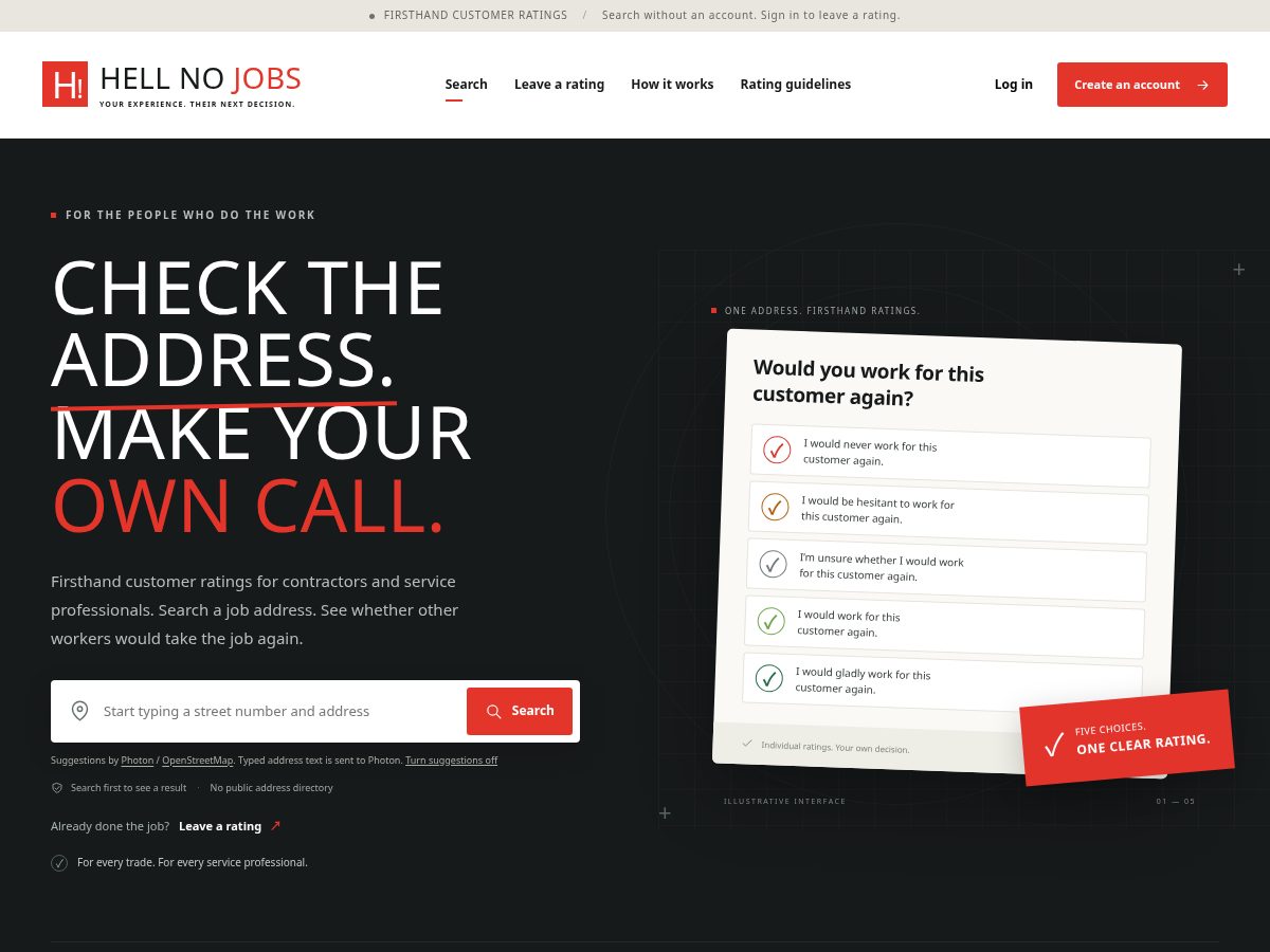 Landing-page snapshot of hellnojobs.com