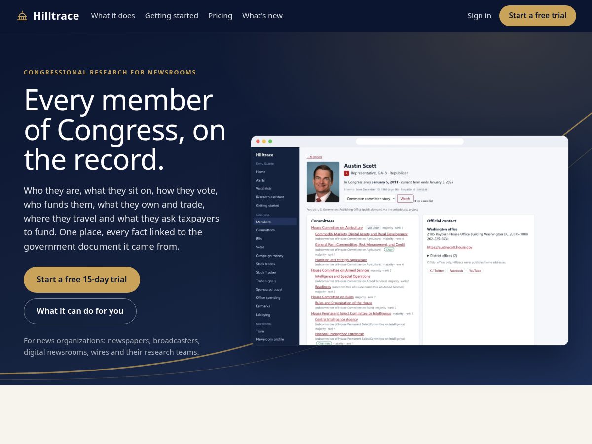 Landing-page snapshot of hilltrace.app