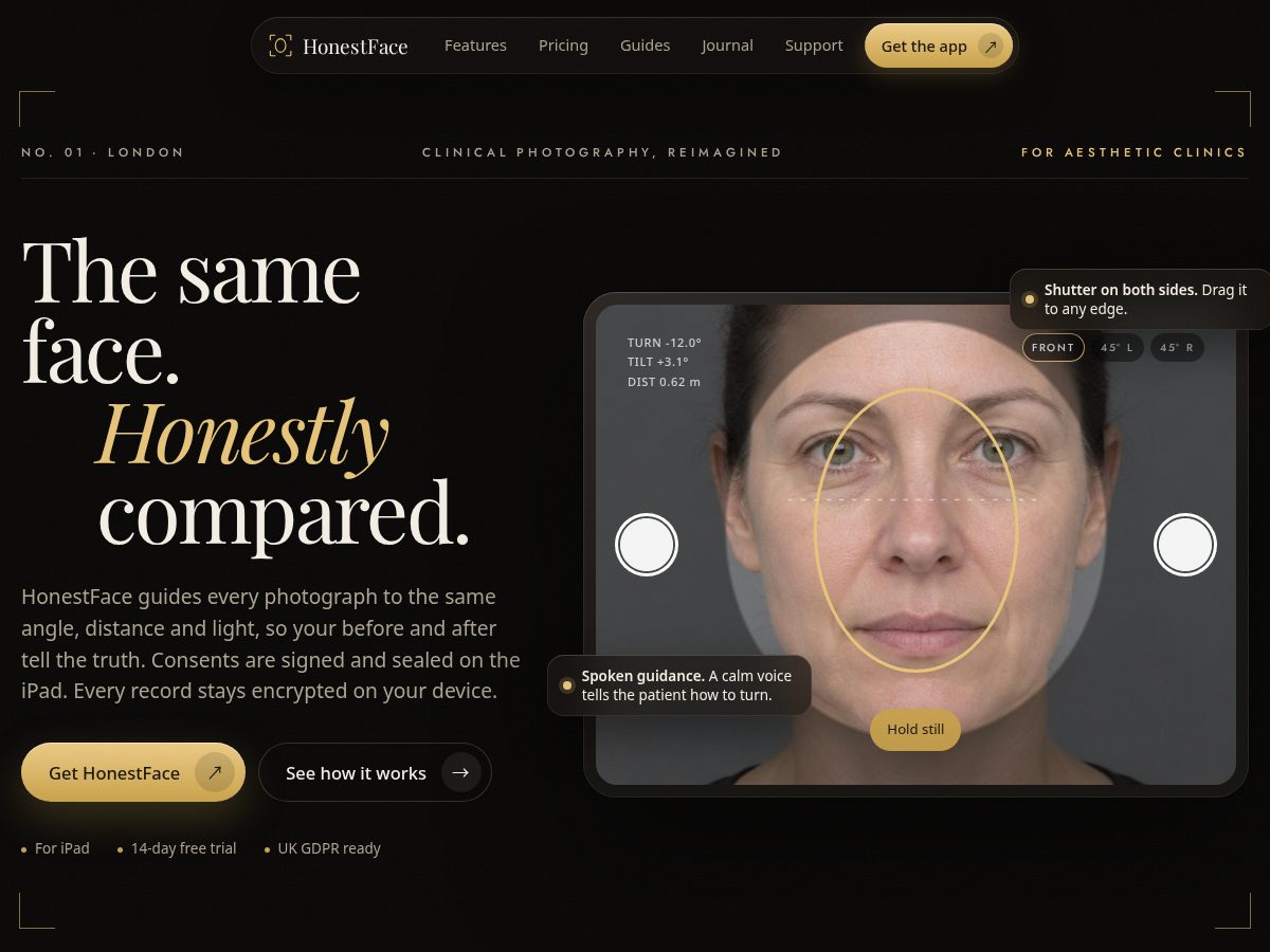 Landing-page snapshot of honestface.app