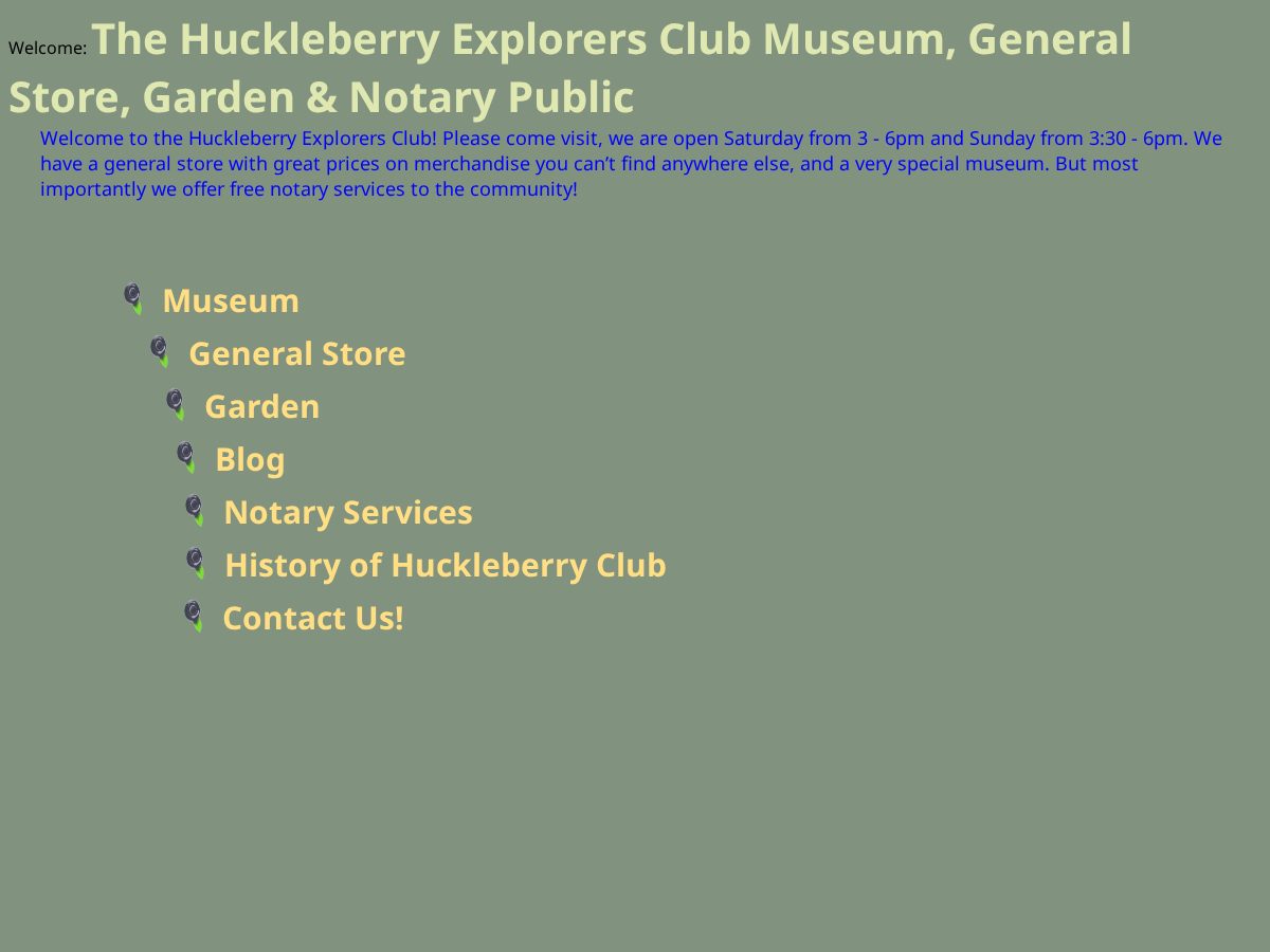 Landing-page snapshot of huckleberryexplorers.com