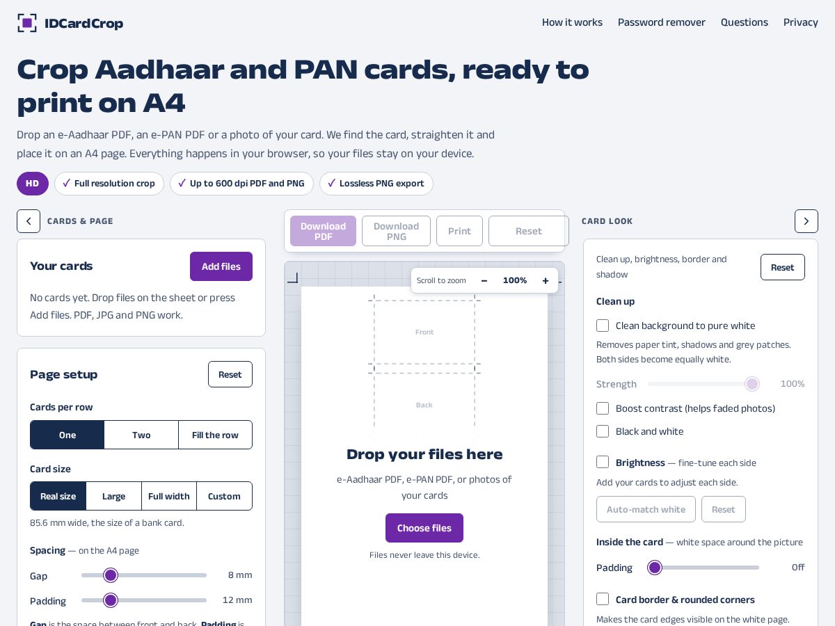 Landing-page snapshot of idcardcrop.com
