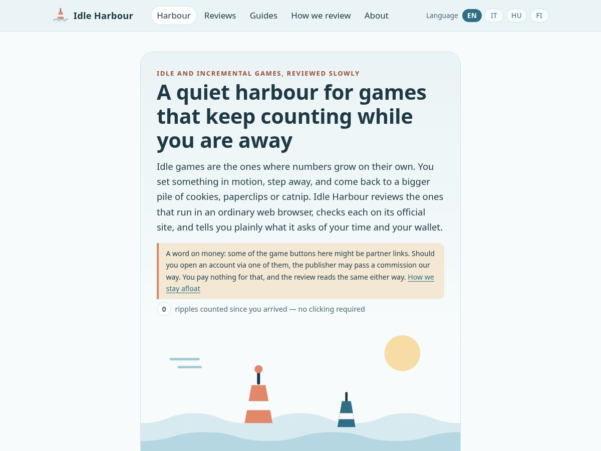 Landing-page snapshot of idleharbour.com