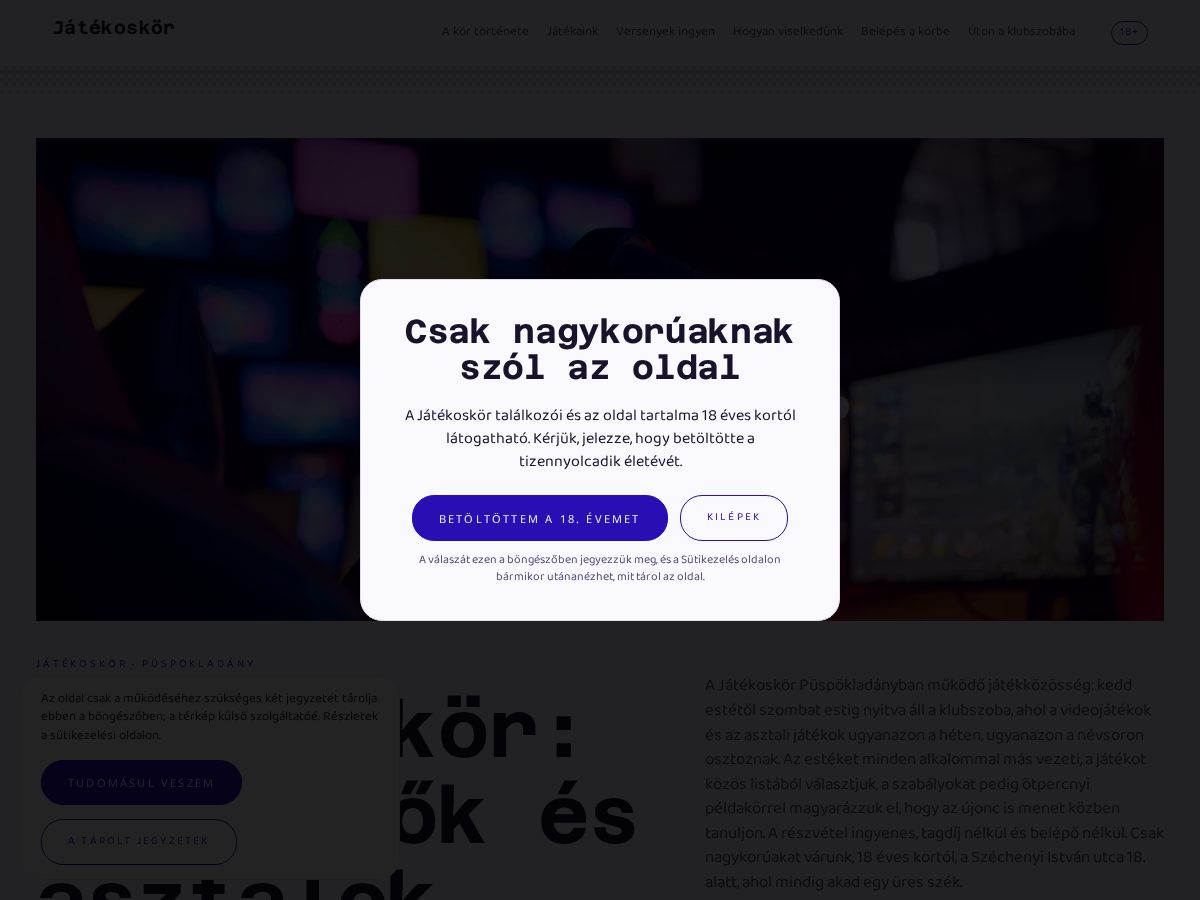 Landing-page snapshot of jatekoskor.com