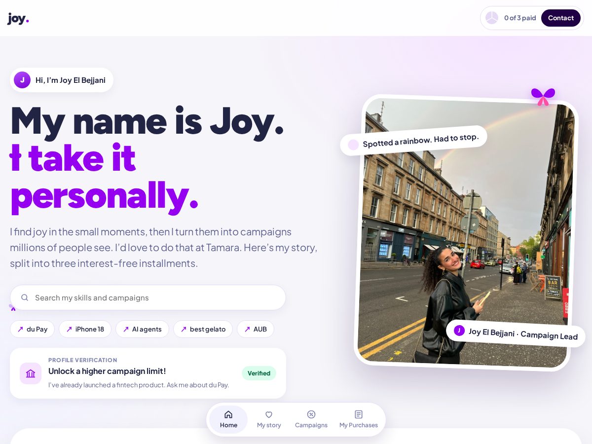 Landing-page snapshot of joybejjani.com
