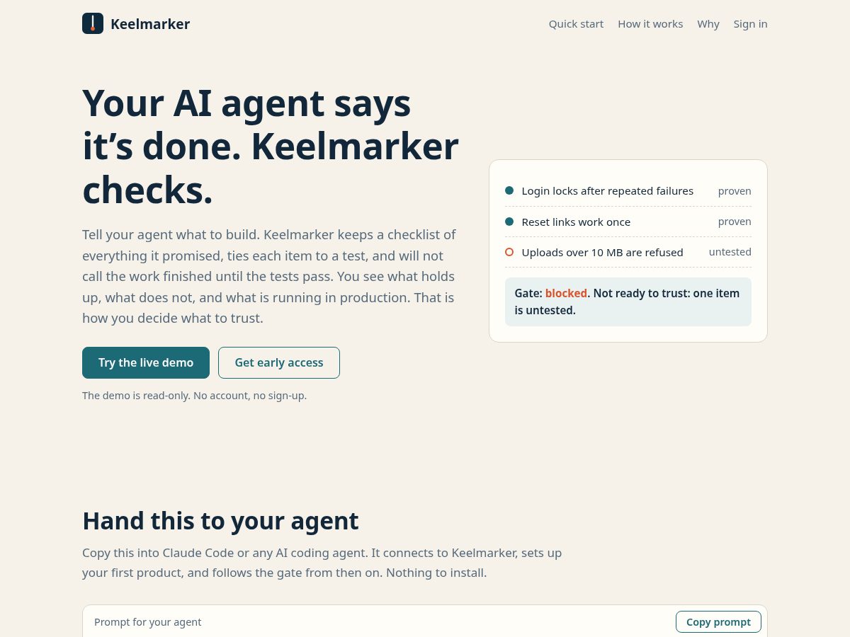 Landing-page snapshot of keelmarker.com