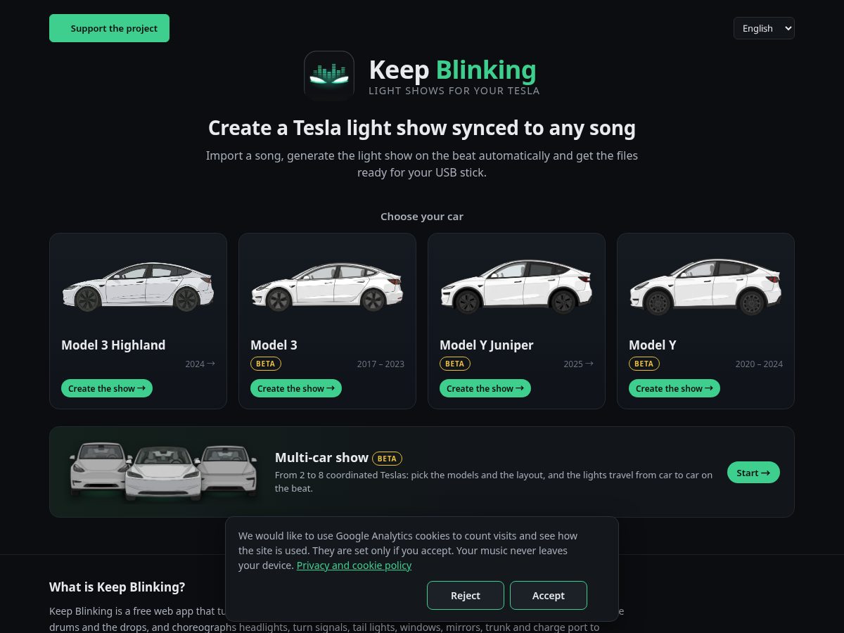 Landing-page snapshot of keepblinking.com