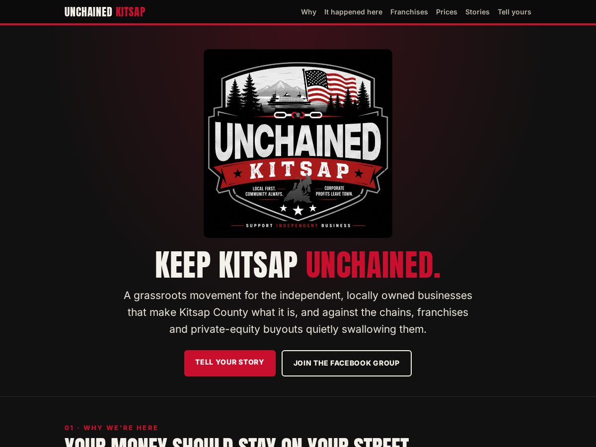 Landing-page snapshot of kitsapunchained.com