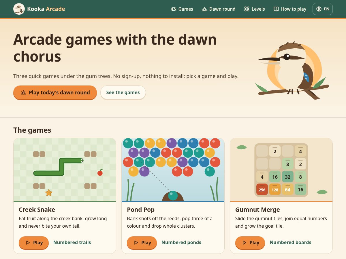 Landing-page snapshot of kookaarcade.com