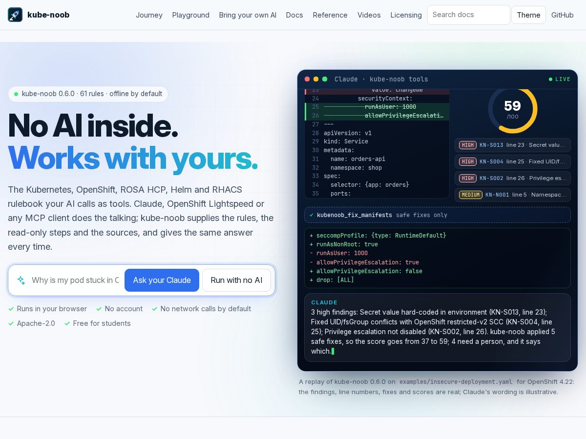 Landing-page snapshot of kube-noob.com