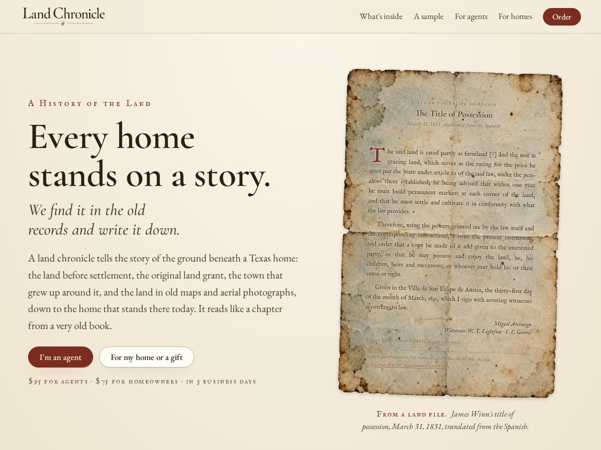 Landing-page snapshot of landchronicle.com