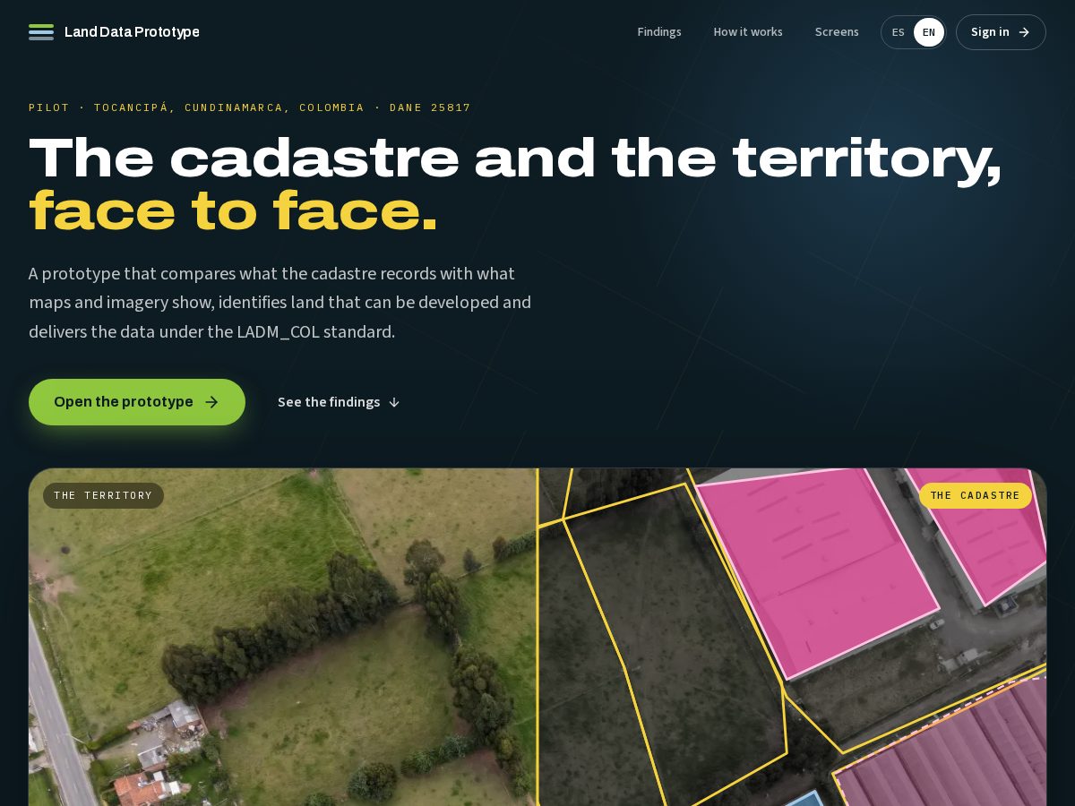 Landing-page snapshot of landdataprototype.tech