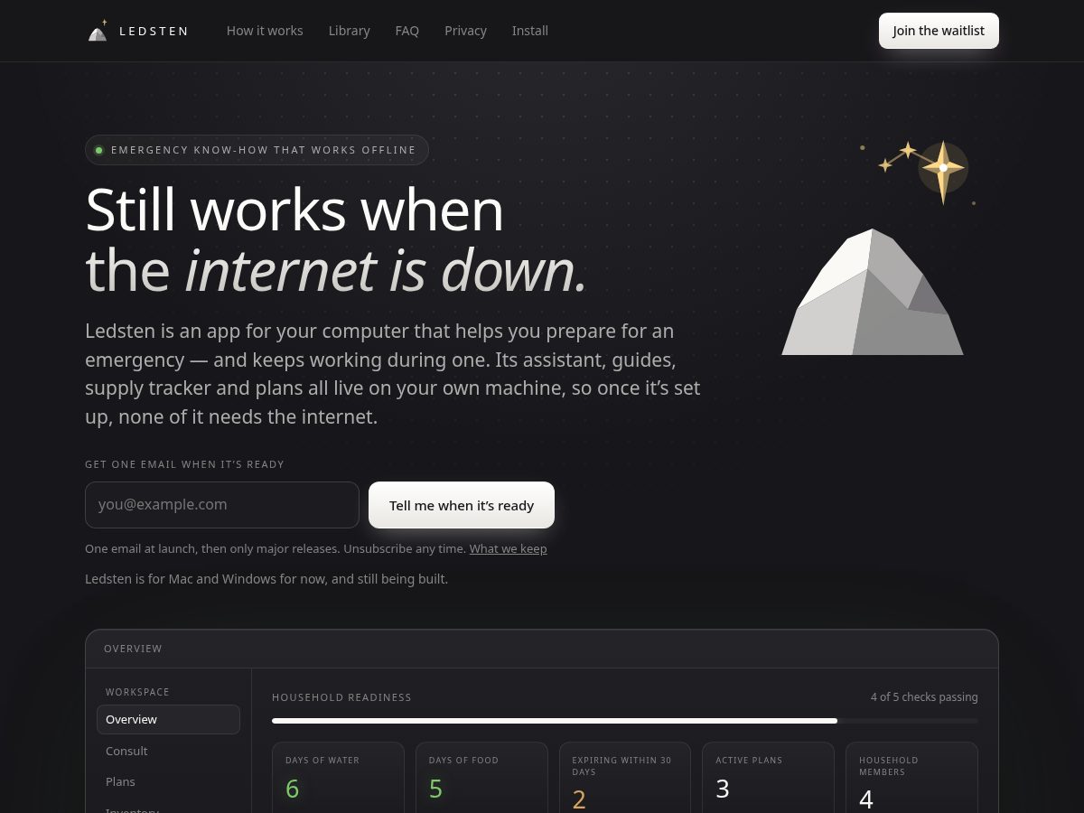 Landing-page snapshot of ledsten.app