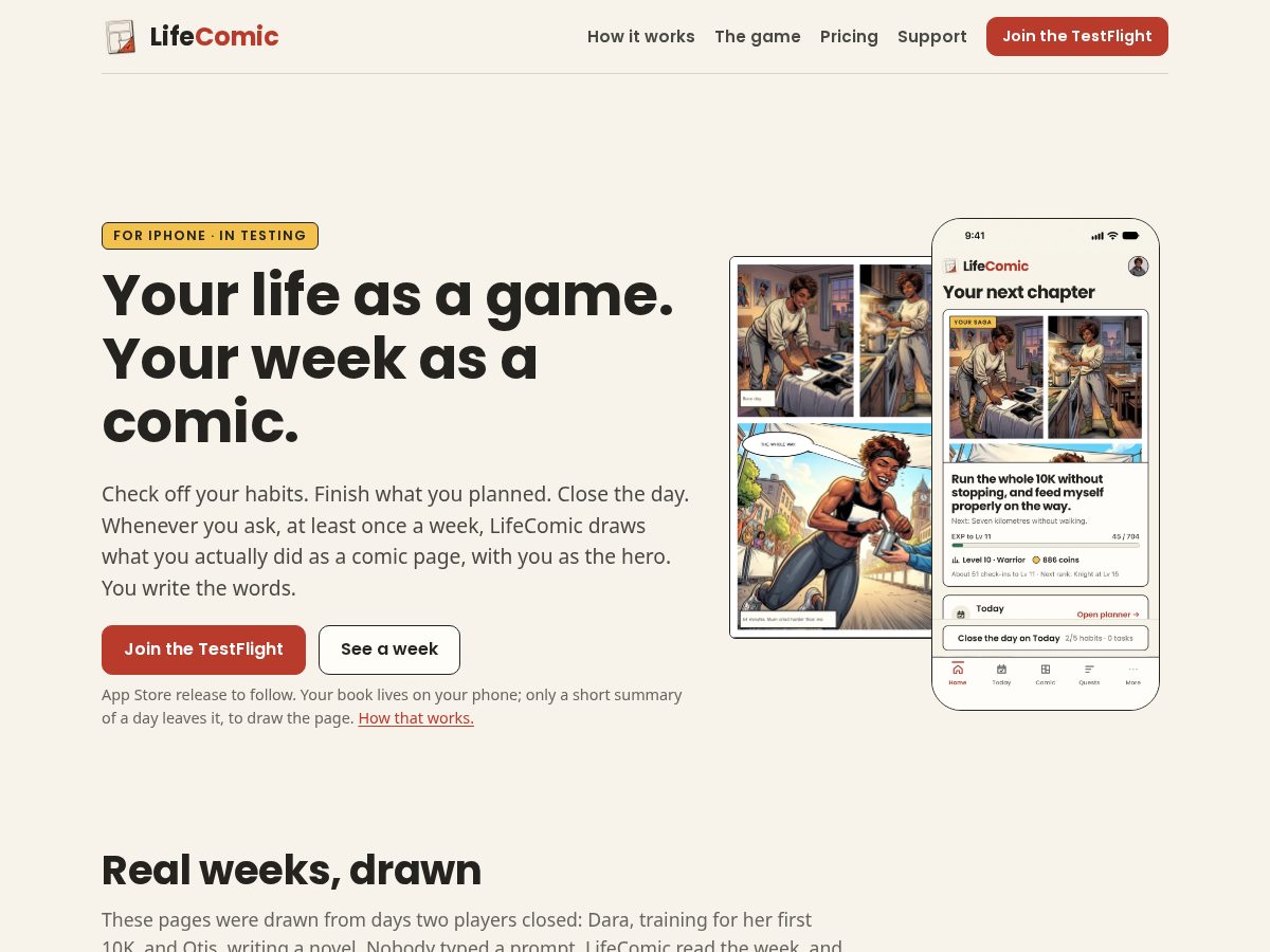 Landing-page snapshot of lifecomic.app