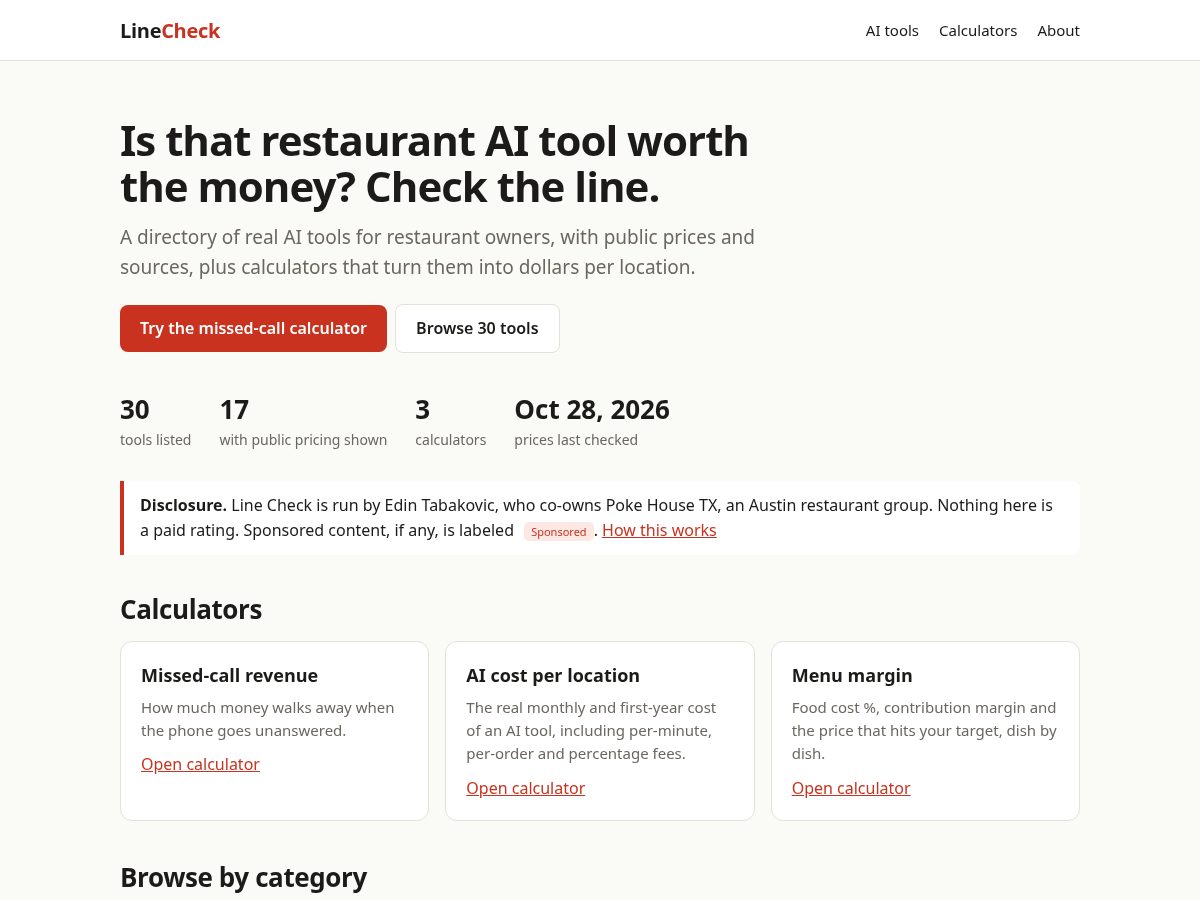 Landing-page snapshot of linechecktools.com