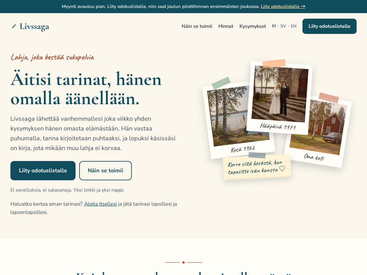 Landing-page snapshot of livssaga.com