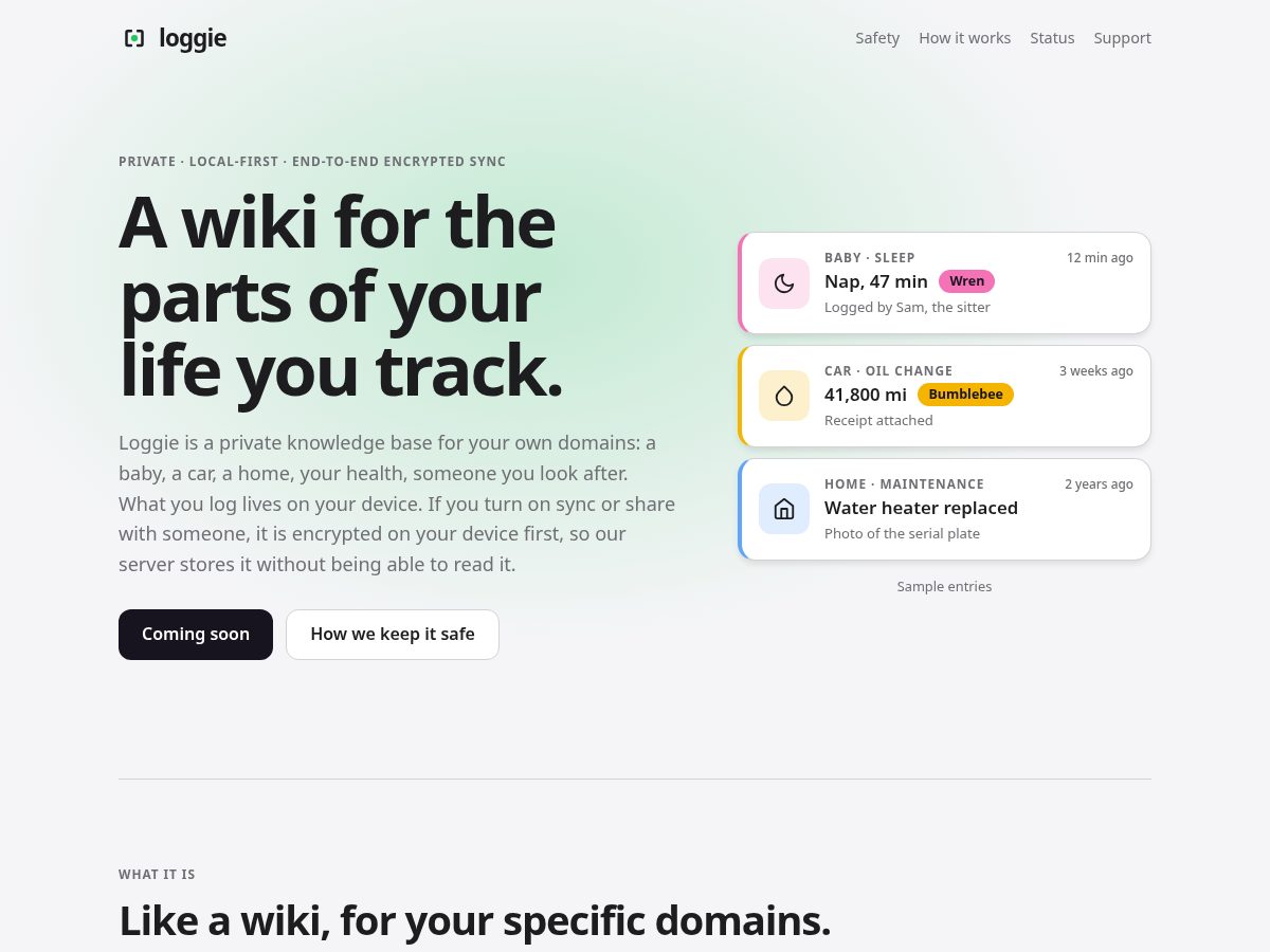 Landing-page snapshot of loggie.xyz