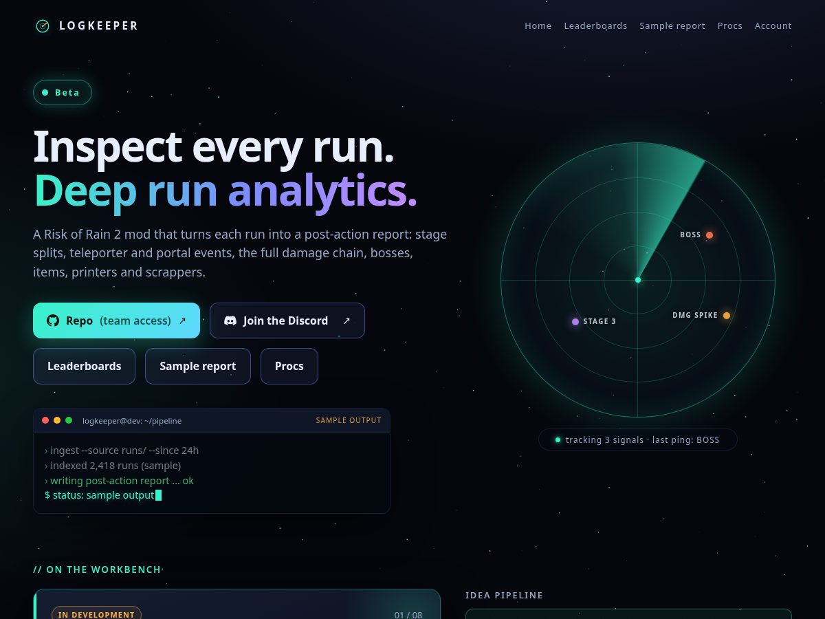 Landing-page snapshot of logkeeper.dev