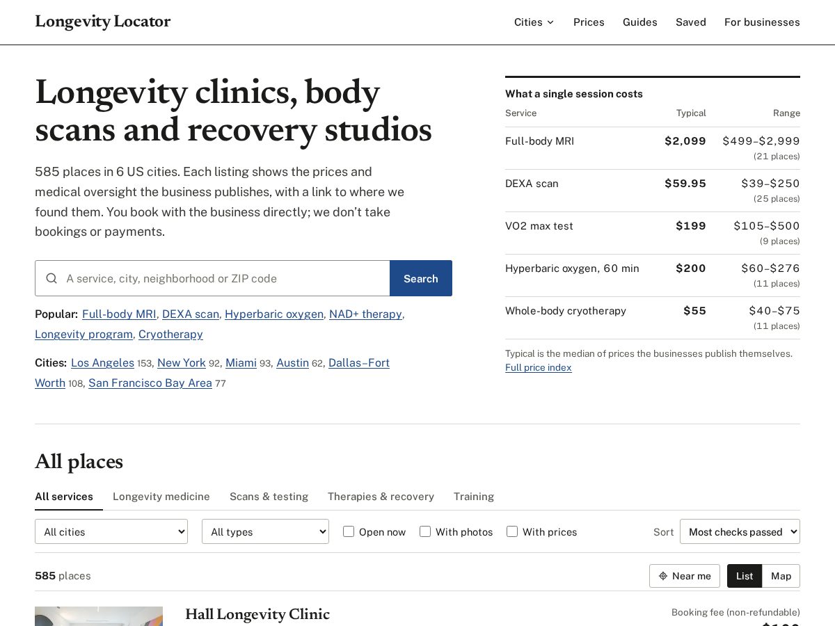 Landing-page snapshot of longevitylocator.com