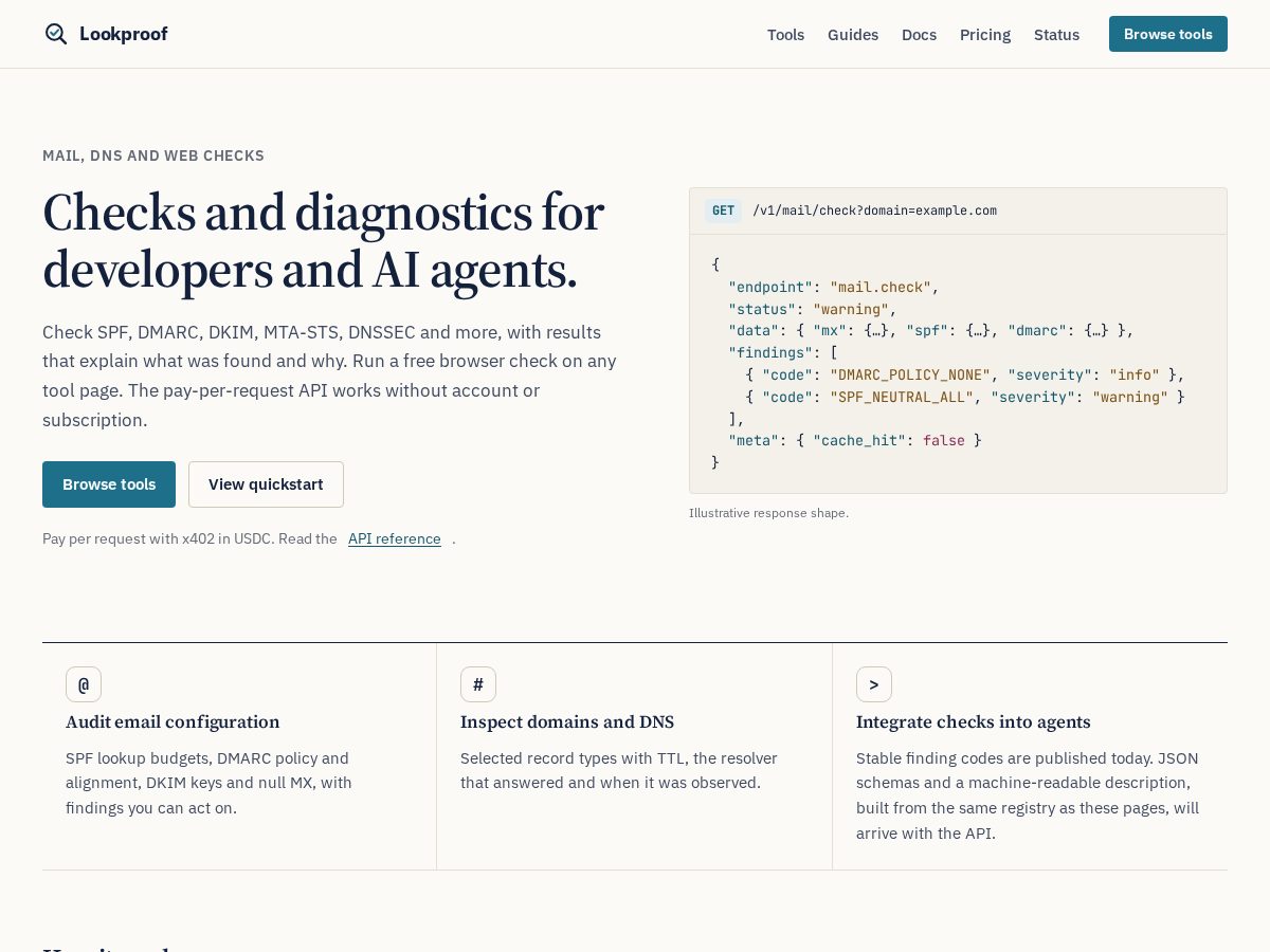 Landing-page snapshot of lookproof.dev