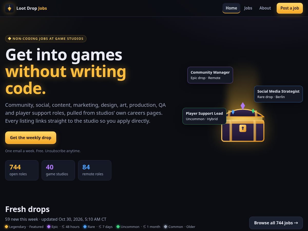 Landing-page snapshot of lootdropjobs.com