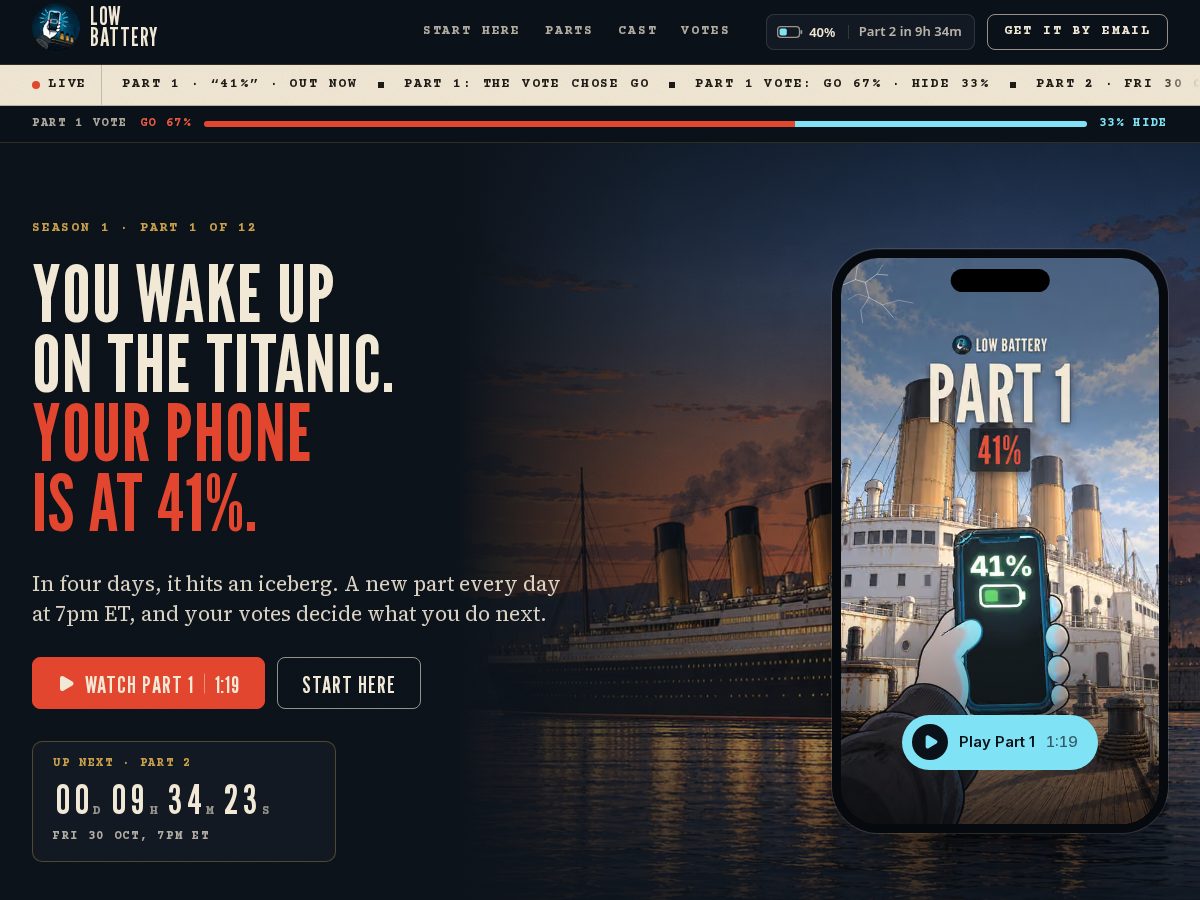 Landing-page snapshot of lowbattery.show
