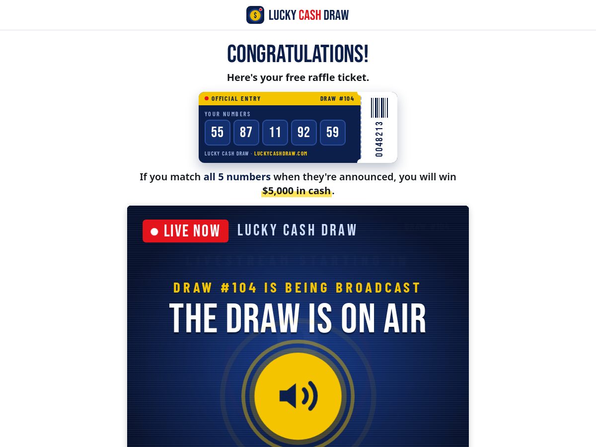 Landing-page snapshot of luckycashdraw.com