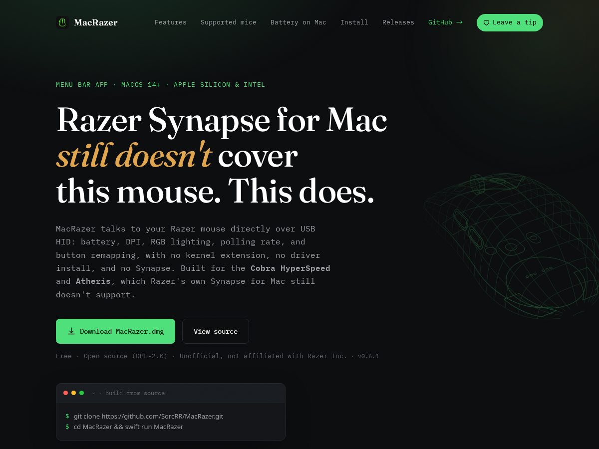 Landing-page snapshot of macrazer.com