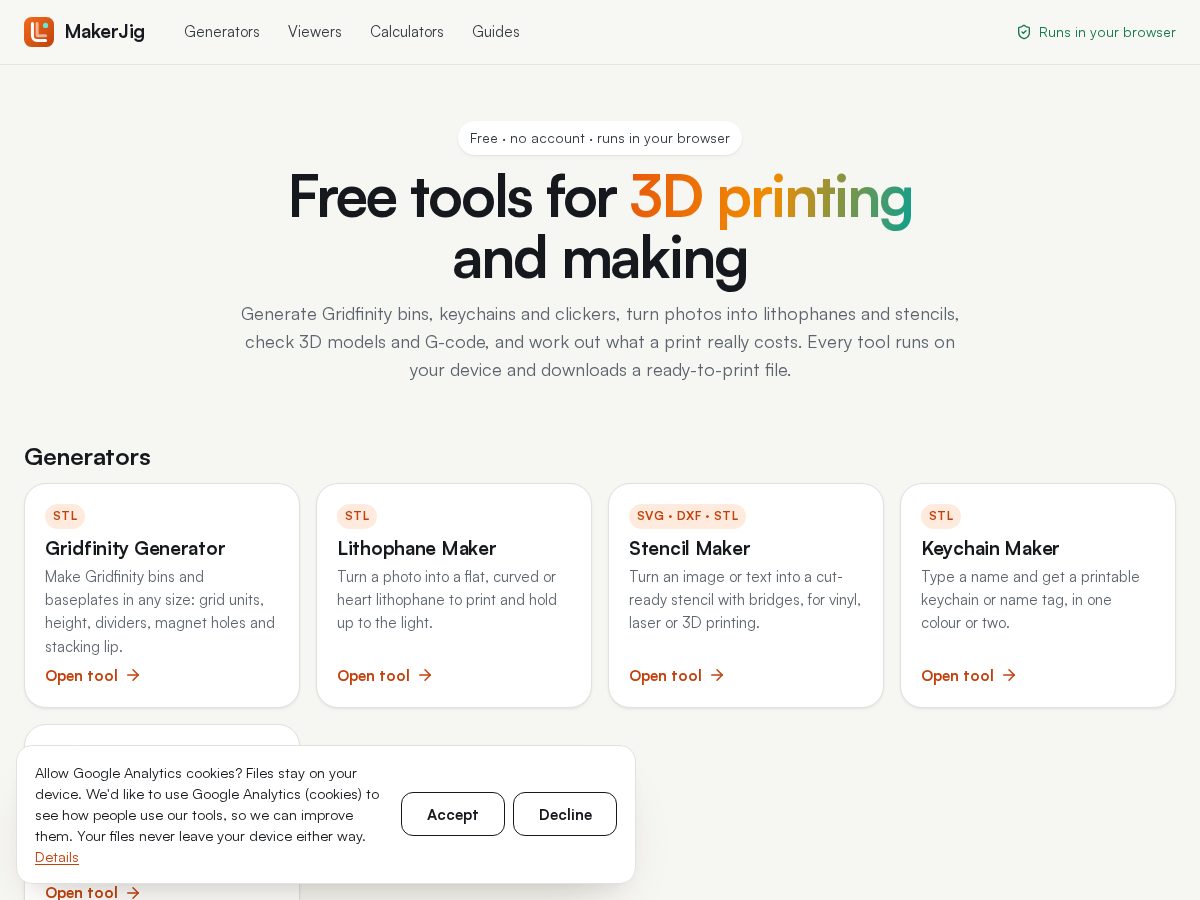 Landing-page snapshot of makerjig.com
